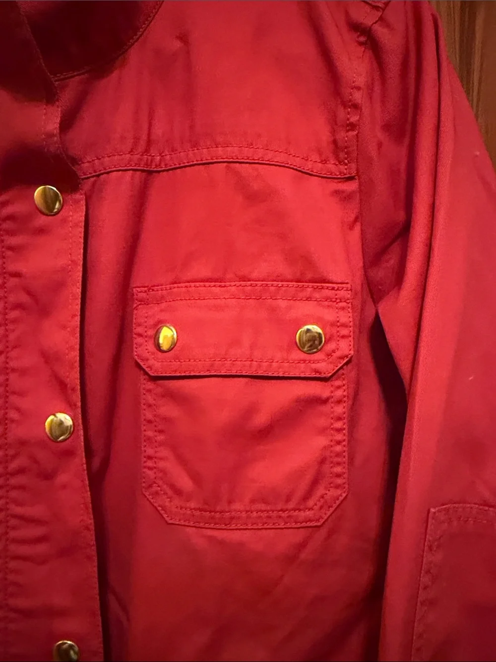 J. Crew Red Utility Field Jacket with Gold-Tone Snaps